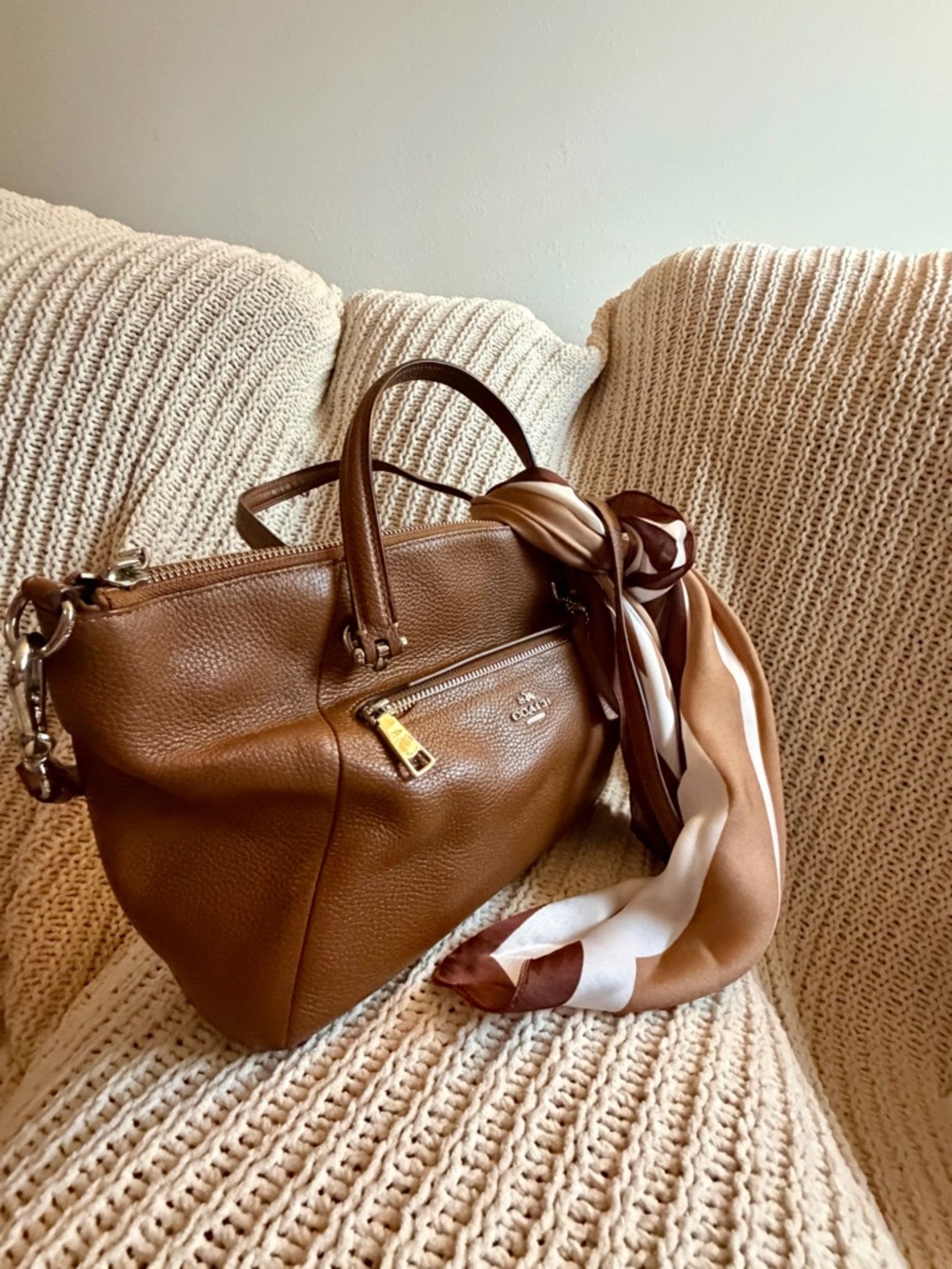 Coach Prairie Satchel Brown Pebbled Leather Crossbody Bag 34340 - Picture 12 of 15